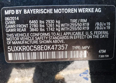 2014 BMW X5 xDrive35I z USA, uszkodzony, nr VIN 5UXKR0C58E0K47357